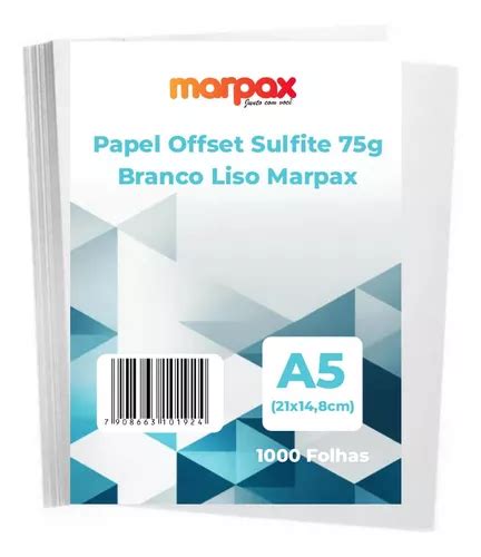 Kit Papel Offset Sulfite A5 75g Branco Marpax 1000 Folhas