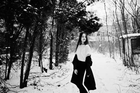 Fashionable Long Legs Brunette Model At Winter Day Stock Photo Image Of Clothes Female