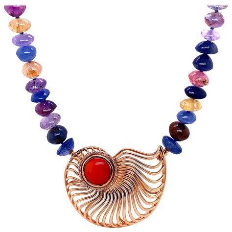 Beautiful Rose Gold Necklace with Multicolored Sapphire Slices and