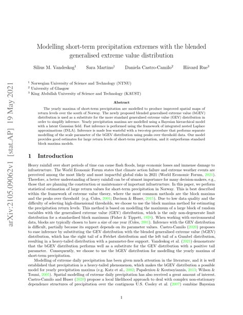 Pdf Modelling Short Term Precipitation Extremes With The Blended