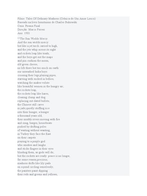 Charles Bukowski - Tales of Ordinary Madness (Crônica de Um Amor Louco ...