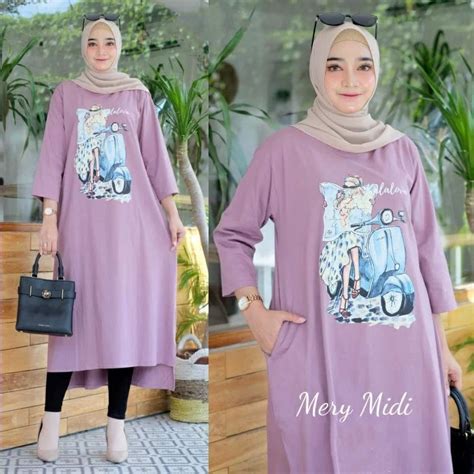 Jual Mery Midi Baju Midi Dress Sablon Termurah Bahan Combed S