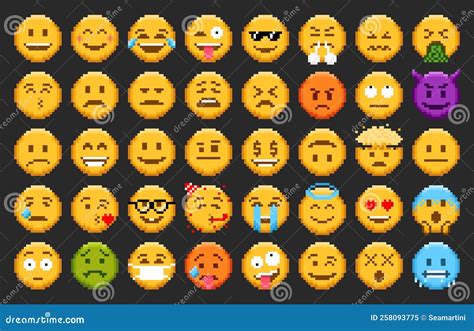 Pixel Emoticon Sorride E Icone Faccia A 8 Bit Illustrazione Vettoriale