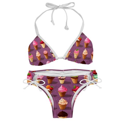 Ice Cream Women S Detachable Sponge Adjustable Strap Bikini Set Pack For Beach And Pool