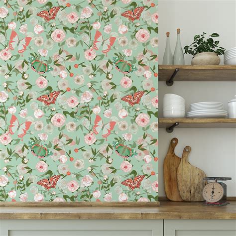 Butterfly Floral Wallpaper | Wallpaper Peel and Stick | Removable