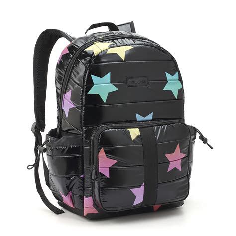 Mochila Feminina 17 Puffer Preta Estrelas Seanite Mochilas Malas E Kits Escolares