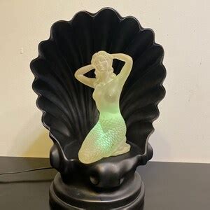 Art Deco 1980s Lucite Nude Woman In A Color Changing Decorative Shell Lamp Postmodern Lamp Art