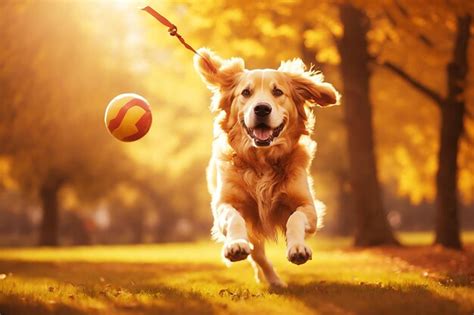 Premium Ai Image Playful Golden Retriever Dog Jumping And Enjoying