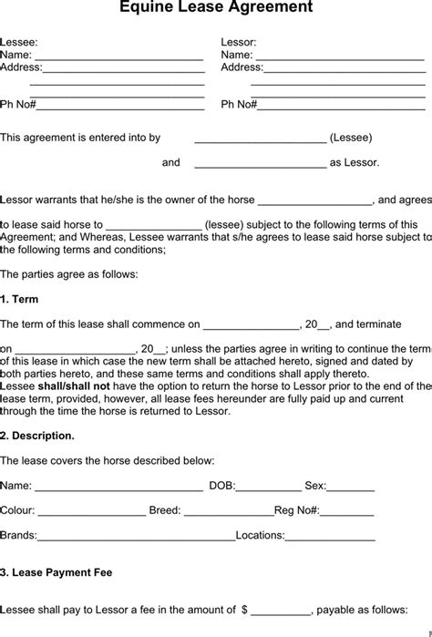 Stallion Breeding Contract Templates Parahyena