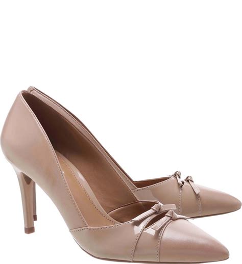 Scarpin Verniz Salto M Dio Fino Tiny Bow Light Cream Arezzo