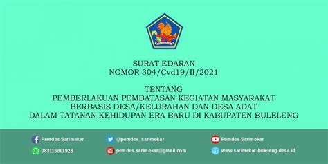 Surat Edaran Bupati Nomor 304 Tentang Ppkm Di Kabupaten Buleleng