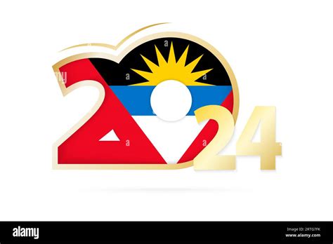 Year 2024 with Antigua and Barbuda Flag pattern. Vector Illustration