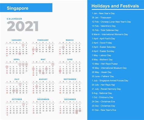 Singapore Holidays 2021 and Observances 2021