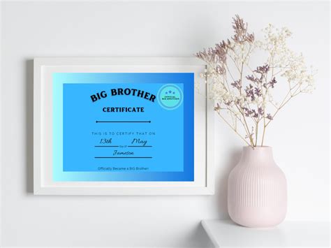 Big Brother Certificate Printable Pdf Official Big Brother Etsy