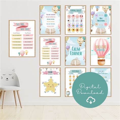 Hot Air Balloon Wall Decor Hot Air Balloon Calm Corner Posters Classroom Counseling Office
