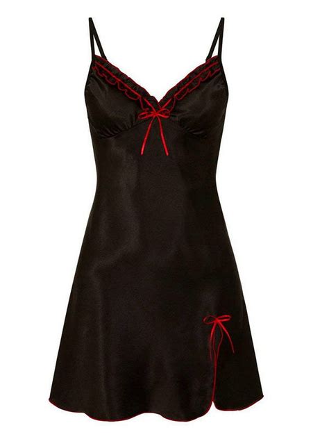 GORHGORH Women Sleepwear Sexy Lingerie Stain Silk V Neck Sleeveless Babydoll Nightie Dress