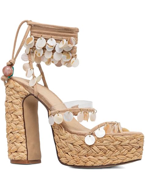 Naked Wolfe Mm Fantastic Shell Embellished Raffia Platform Espadrilles Neutrals Farfetch Uk