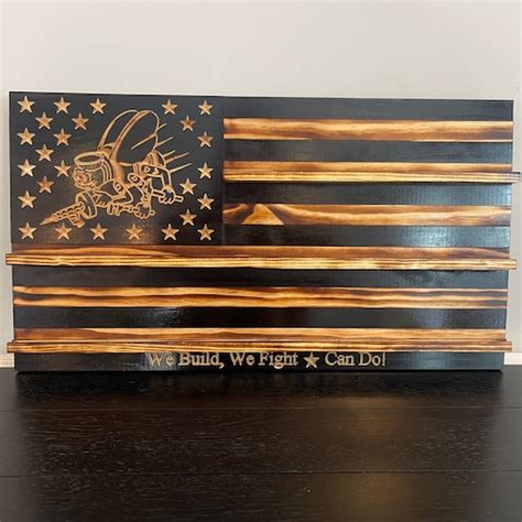 Navy Seabee Custom Wood American Flag Military Flag Rustic Etsy