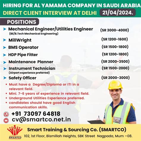 Hiring For Al Yamama Company Saudi Arabia