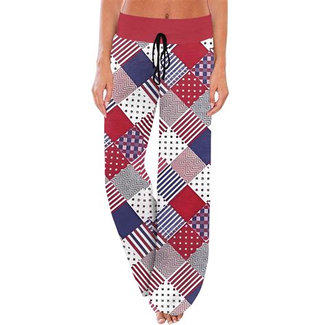 Kddylitq High Waisted 4th Of July Pajama Pants For Women American Flag Wide Leg Pants Stars