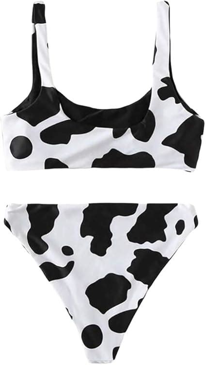 SOIMISS Mujeres Sexy Vaca Impresión Bikini Traje de Baño Dividido Vaca Animal Impresión Traje de