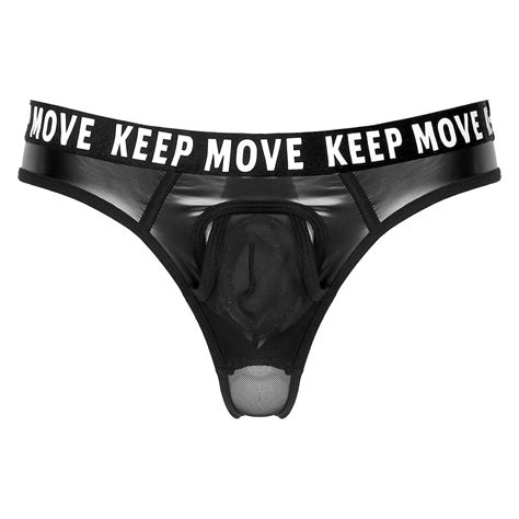 Freebily Herren String Tanga Lack Leder Bikini Slips Unterw Sche Mit