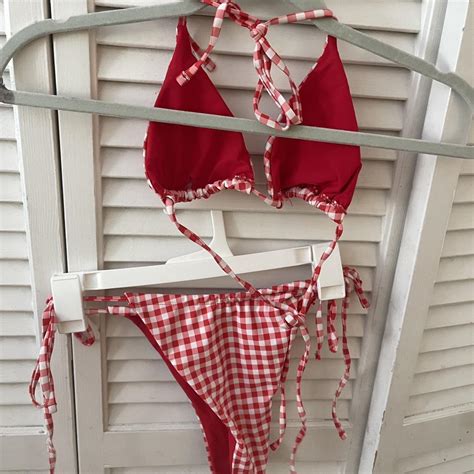 Red Gingham Bikini Fits Highwaisted Cheeky Depop