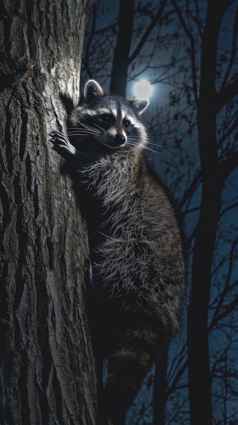 raccoon climbing tree, nocturnal animals, wildlife photography, raccoon ...