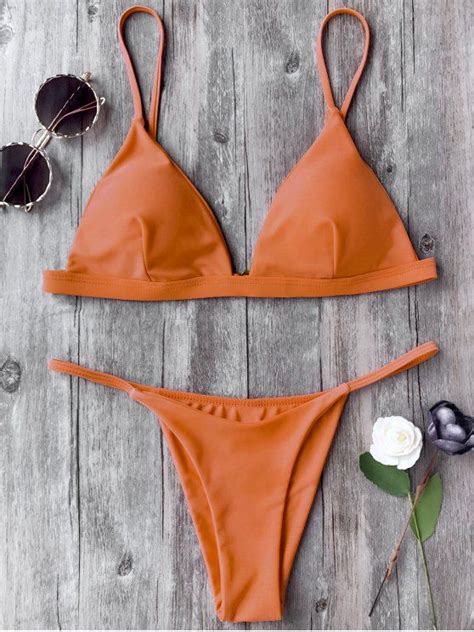 Off Popular Spaghetti Straps Plunge Thong Bikini Set In