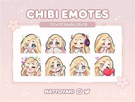 Cute Chibi Girl Twitch Discord Emote Pack Gaming Streaming Streamer Blonde Hair Blue Eyes Etsy
