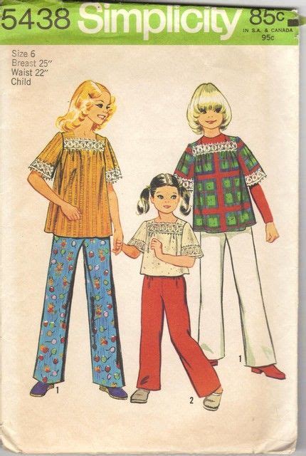 1970s Simplicity 5438 Girls Smock Top And Pants Pattern Size 6 Breast
