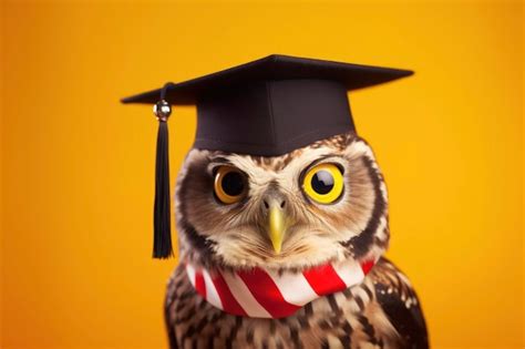 Premium Photo Owl In Graduation Cap On Yellow Background