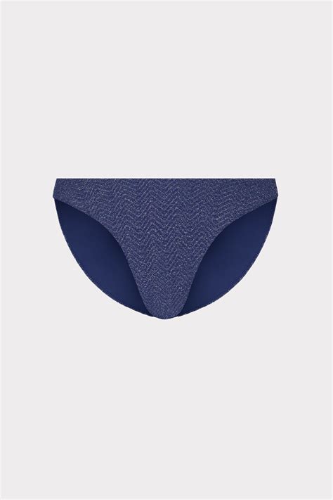 Milly Cabana Margot Chevron Bikini Bottom Navy Silver Editorialist