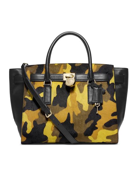 Michael Kors Michael Large Hamilton Camo Traveler In Yellow ACID LEMON