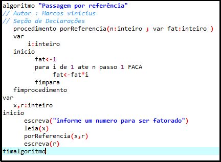 Algoritmo em Visualg Passagem Por Referência MVF5 Systems