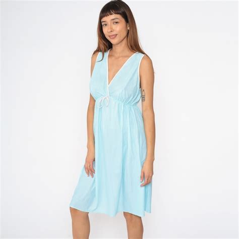 Aqua Blue Slip Dress S Nightgown Lingerie Midi Dres Gem