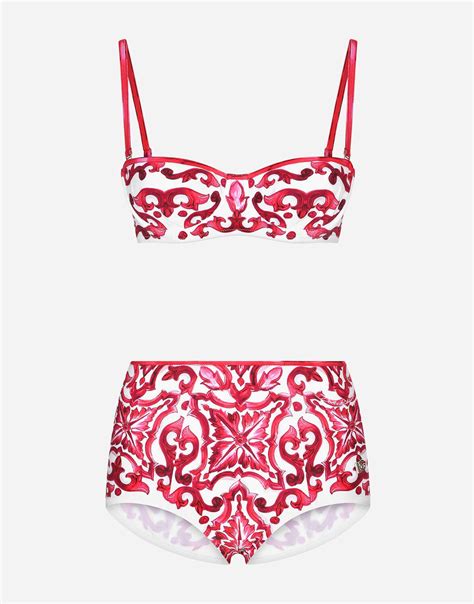 Dolce Gabbana Majolica Print Balconette Bikini Top And Bottoms Multicolor Editorialist