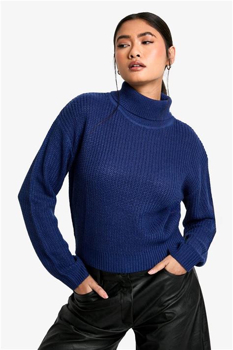 Basic Roll Neck Crop Jumper Boohoo Uk