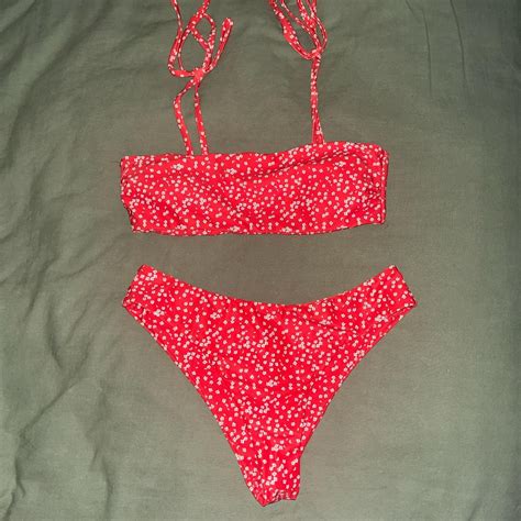 Red And White Floral Patterned Bikini From Shein Depop