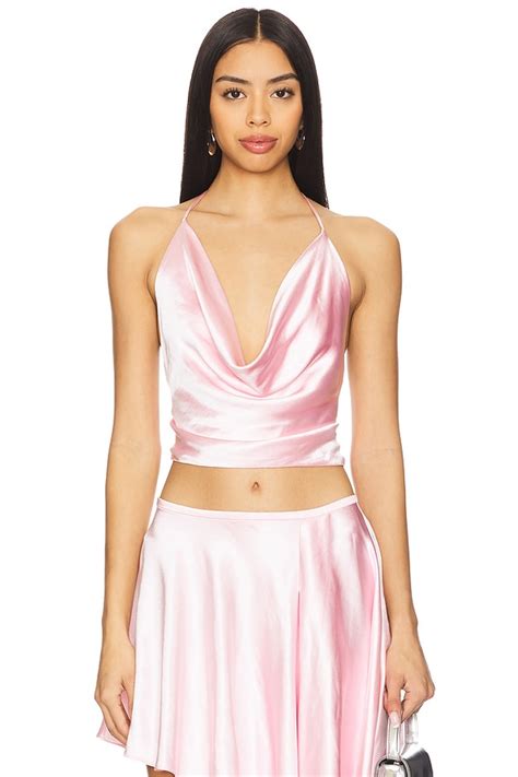bardot andreama satin halter top  petal pink revolve
