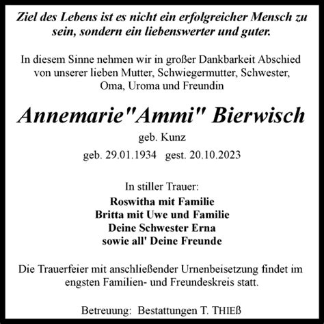 Traueranzeigen Von Annemarie Bierwisch Abschied Nehmen De