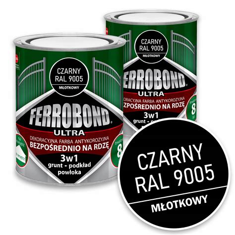 Farba do Metalu na Rdzę Czarny Młotkowy RAL9005 0 7L Ferrobond Zestaw