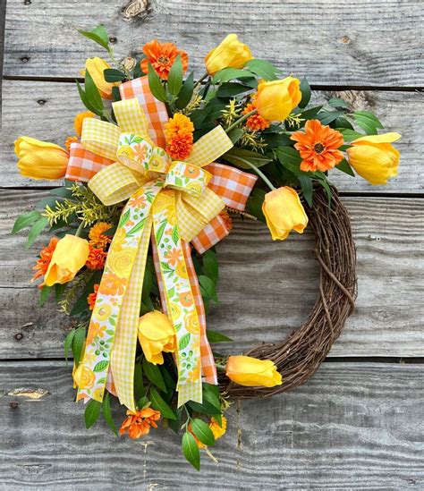 Summer Front Door Wreath Tulip Wreath Spring Decor Housewarming T