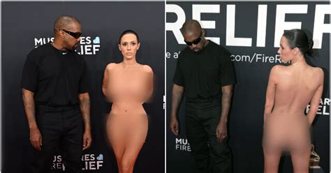 Watch Kanye West Walks With Nude Wife Bianca Censori On Grammys Red Carpet