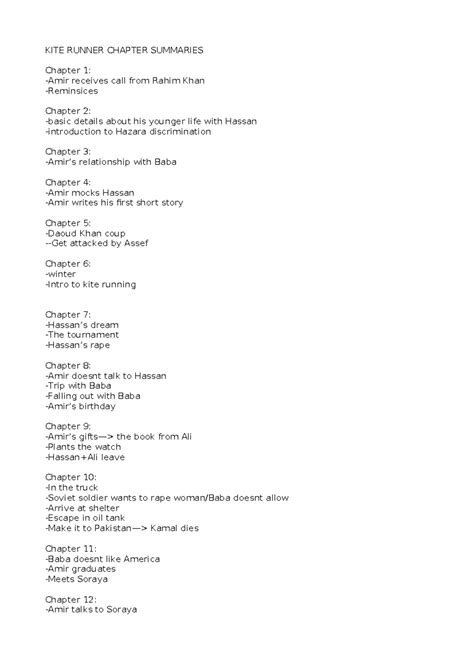 Kite runner chapter summaries - KITE RUNNER CHAPTER SUMMARIES Chapter 1