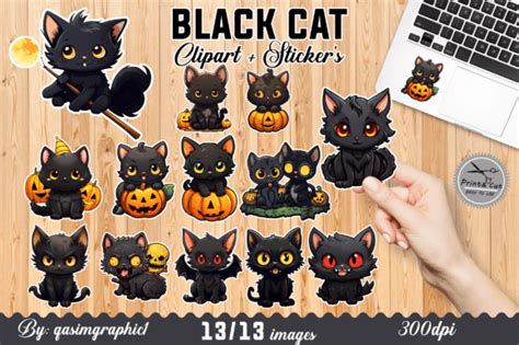 Cute Black Cat Printable Sricker Graphic By Qasimgraphic1 · Creative Fabrica