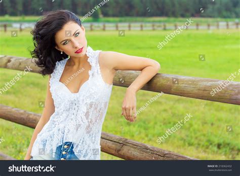 Beautiful Sexy Brunette Girl Red Lips Stock Photo Shutterstock
