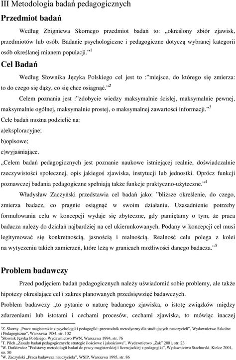 Iii Metodologia Bada Pedagogicznych Przedmiot Bada Cel Bada