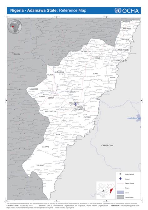 Nigeria: Adamawa State Reference map (as of 28 January 2016) | OCHA