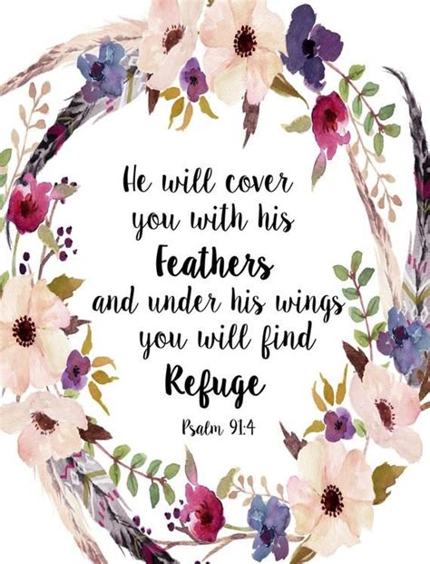 Psalm 91 4 He Will Cover You With His Feathers Printable Etsy